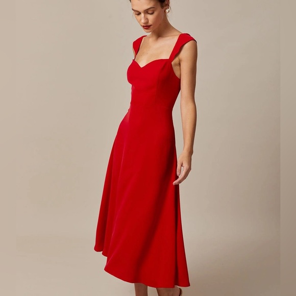 Rihoas Red Sweetheart Neck Cap Sleeve Midi Dress - Picture 3 of 7